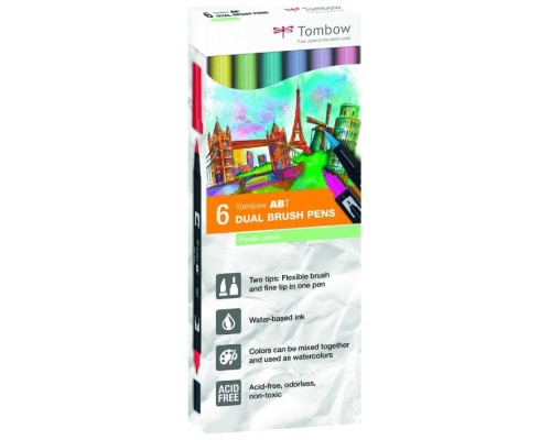 ESTUCHE 6 ROTULADORES DOBLE PUNTA PINCEL. COLORES PASTEL DUAL BRUSH (CAJA CARTÓN) TOMBOW ABT-6C-2 (Espera 4 dias)