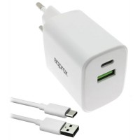 CARGADOR USB DE VIAJE/PARED 1xUSB/USB-C + CABLE USB-A A USB-C 35W BLANCO APPROX (Espera 4 dias)