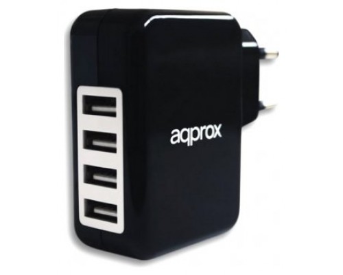 APPROX Cargador 4 USB de Viaje/Pared 1A (Blanco o Negro)