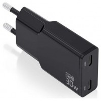 CARGADOR AISENS GAN ULTRA DELGADO 30W 2XUSB-C PD3.0 QC4.0 NEGRO