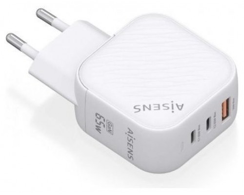 AISENS - CARGADOR GaN 65W, 2xUSB-C PD3.0 QC4.0, 1xUSB-A QC3.0, BLANCO