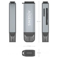AISENS - LECTOR DE TARJETAS SD, Micro SD, MMC, RS-MMC, MMC Micro, USB-C, GRIS