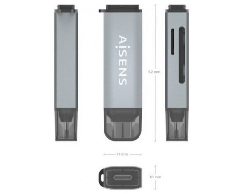 AISENS - LECTOR DE TARJETAS SD, Micro SD, MMC, RS-MMC, MMC Micro, USB-C, GRIS
