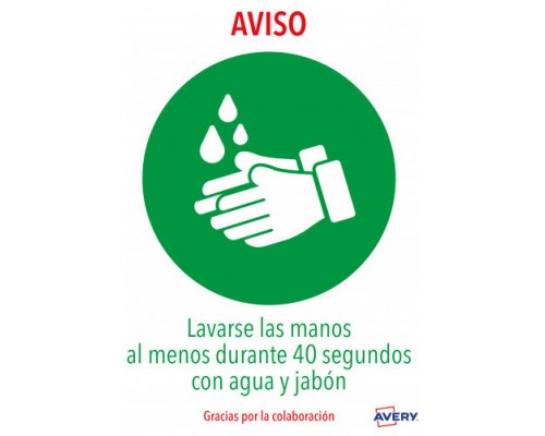 SEÑALES ADHESIVOS PREIMPRESO  "LAVARSE LAS MANOS" SOBRE DE 2 HOJAS EN A4 AVERY AV_KITCOVID1_ES (Espera 4 dias)