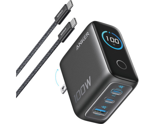 CARGADOR DE PARED ANKER 100W 3 PUERTOS CON PANTALLA INTELIGENTE NEGRO CARGADOR DE PARED ANKER 100W 3 PUERTOS CON PANTALLA INTELIGENTE NEGRO
