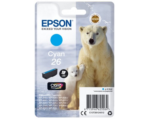 Epson Claria Premium Cartucho cian 26 (Blister + Alarma acustico/Radiofrecuencia)