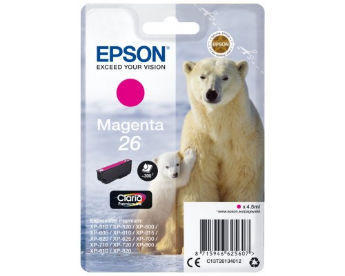 Epson Claria Premium Cartucho Magenta 26 (Blister + Alarma acustico/Radiofrecuencia)