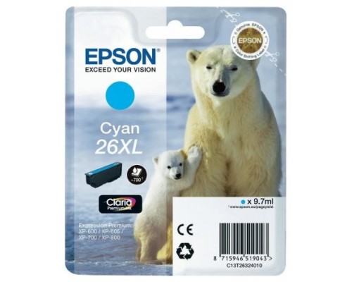 Epson Claria Premium Cartucho Cian 26XL Alta(Blister + Alarma acustico/Radiofrecuencia)