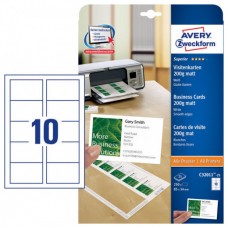 PAQUETE 25 HOJAS TARJETAS DE VISITA BLANCAS 200G QUICK CLEAN-ECOLÓGICAS-IMPRESORAS LÁSER-85X54 MM AVERY C32011-25 (Espera 4 dias)