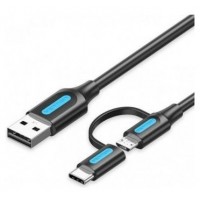 CABLE USB 2.0/M MICRO USB/M-USB-C/M 0.5 M NEGRO VENTION (Espera 4 dias)