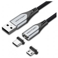CABLE USB-A CARGA MAGNETICO USB-C CON ADAPTADOR MICROUSB 1 M GRIS VENTION (Espera 4 dias)