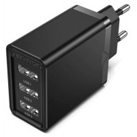 CARGADOR PARED/VIAJE 3xUSB-A 12W NEGRO VENTION (Espera 4 dias)