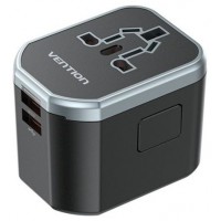 CARGADOR PARED UNIVERSAL TOMA DE CORRIENTE/USB-C/2xUSB-A 20W NEGRO VENTION (Espera 4 dias)