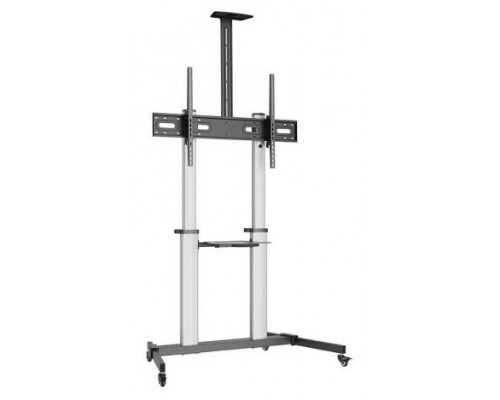 AISENS - SOPORTE DE SUELO PRO CON RUEDAS, BANDEJAS PARA DVD Y SOPORTE DE CAMARA PARA MONITOR/TV 100KG DE 60-100, NEGRO-PLATA