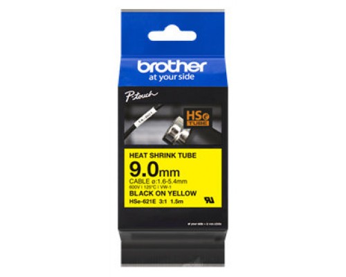 BROTHER Cinta tubo termorretractil. Texto negro sobre fondo amarillo. PTE300, PTE550W, PTP750W, PTP9