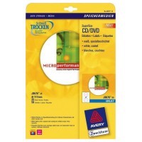 PAQUETE 25 HOJAS ETIQUETAS FULL-FACE NO TOUCH BLANCAS PAPEL CUCHÉ OPACA PARA CD-IMPRESORAS INYECCIÓN TINTA-117 MM AVERY J8676-25 (Espera 4 dias)