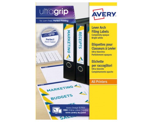 PAQUETE 25 HOJAS ETIQUETAS BLANCAS PARA ARCHIVADORES CON DORSO ANCHO-IMPRESORAS LÁSER-192X61 MM AVERY L4761-25 (Espera 4 dias)