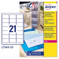 PAQUETE 25 HOJAS ETIQUETAS TRANSPARENTES QUICKPEEL-IMPRESORAS LÁSER-63,5X38,1 MM AVERY L7560-25 (Espera 4 dias)