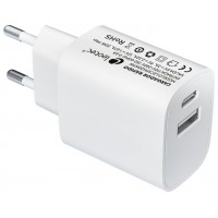 LEOTEC CARGADOR 20W CARGA RAPIDA 1 USB TIPO-C PD 1 USB-A BLANCO