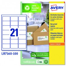 CAJA 100 ETIQUETAS BLANCAS RECICLADAS - QUICKPEEL - IMPRESORAS LÁSER - 63,5X38,1 - 21 ETIQUETAS POR HOJA AVERY LR7160-100 (Espera 4 dias)