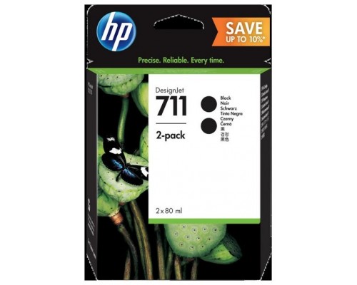 HP Paquete de 2 cartuchos de tinta DesignJet nº711 de 80 ml, negro