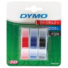 DYMO Cinta RELIEVE 9mm X 3mt para rotuladora Omega/junior color Azul/Negro/Rojo blister 3 unidades