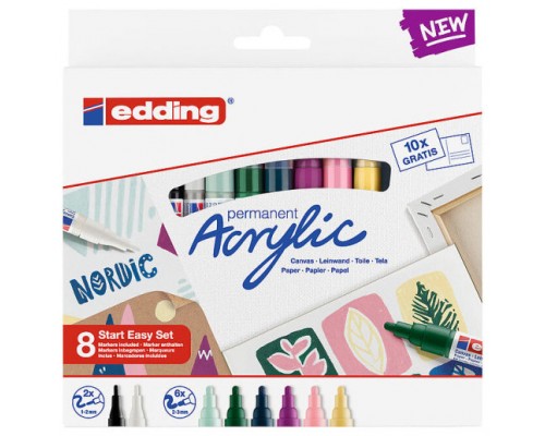 Edding Acrylic Negro, Azul, Marrón, Verde, Azul claro, Rosa, Púrpura, Blanco, Amarillo 8 pieza(s) (Espera 4 dias)