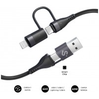 CABLE TOP 4 EN 1 60W USB-A/2xUSB-C/LIGHTNING 1 M NEGRO SUBBLIM (Espera 4 dias)