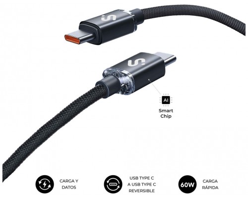 CABLE OPTIMUS 60W USB-C/USB-C 2 M NEGRO SUBBLIM (Espera 4 dias)