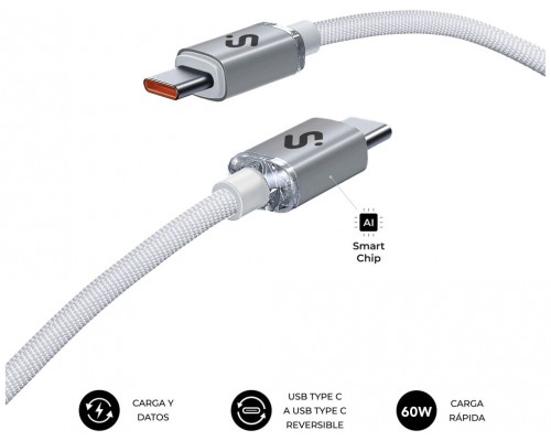 CABLE OPTIMUS 60W USB-C/USB-C 1 M BLANCO SUBBLIM (Espera 4 dias)