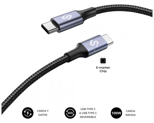 CABLE PLUS 100W USB-C/USB-C 1 M NEGRO SUBBLIM (Espera 4 dias)