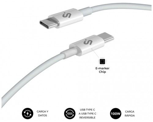 CABLE PLUS 100W USB-C/USB-C 1 M BLANCO SUBBLIM (Espera 4 dias)