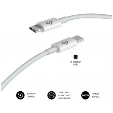 CABLE PLUS 100W USB-C/USB-C 2 M BLANCO SUBBLIM (Espera 4 dias)