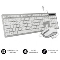 SUBBLIM Teclado Ergonómico y ratón con cable USB Plano Silencioso Plateado/Blanco Ergo (Espera 4 dias)