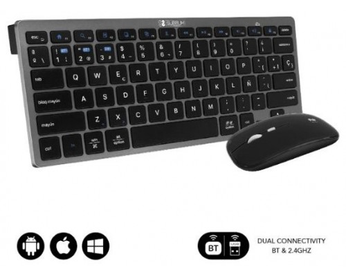 COMBO TECLADO RATON SUBBLIM MULTIDISPOSITIVO COMPACTO GRIS/NEGRO BLUETOOTH