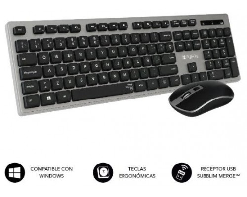 TECLADO + RATON WIRELESS ERGO KEYS SILENT FLAT GRIS SUBBLIM (Espera 4 dias)