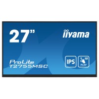 MONITOR IIYAMA 27" IPS BONDED PCAP 10P TOUCH, 1920X1080, FLAT BEZEL FREE GLASS FRONT, HDMI, DISPLAYPORT, 360CD/M², USB HUB 2X 3.2, SPEAKERS, BUILT-IN WEBCAM & MICROPHONE, BOOKSTAND (T2755MSC-B1) (Espera 4 dias)