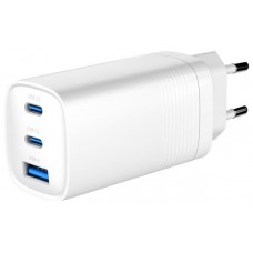 CARGADOR RAPIDO USB GEMBIRD POWER DELIVERY GAN DE 3 PUERTOS Y 65 W, BLANCO