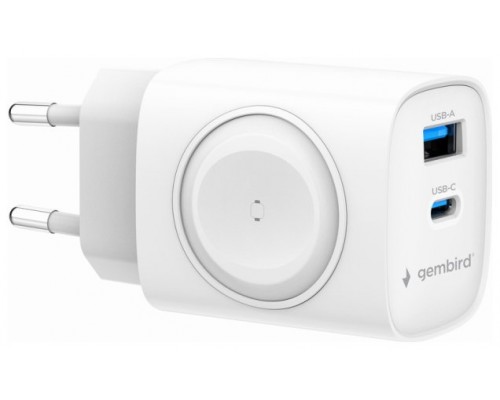 CARGADOR GEMBIRD 2-1 USB CARGA RAPIDA + APPLE WATCH BLANCO