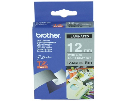 BROTHER Cinta laminada Mate Cinzento claro/Blanco 5m, 12mm