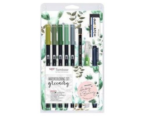 KIT WATERCOLORING SET GREENERY (1X ABT-098,228,249,312, N52 WS-EFL01 MONO-100-H EN-DC WB-FN-1 P PALETA DE MEZCLAS INSTRUCCIONES) TOMBOW WCS-GR (Espera 4 dias)